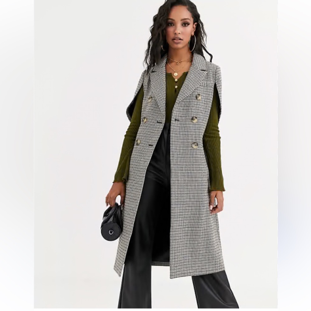 ASOS Houndstooth Sleeveless Cape Coat Jacket